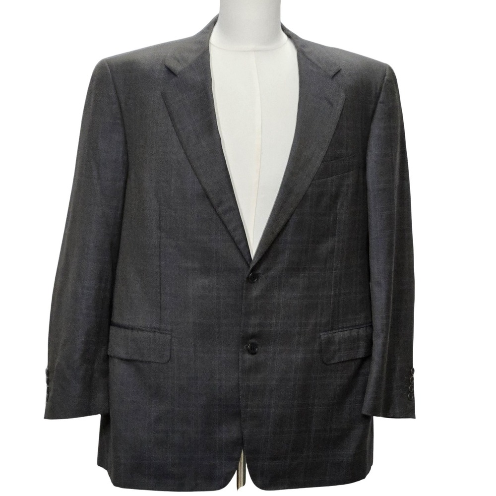 Canali Blazer Mens 56 Wool Gray Plaid Saks Fifth‎ Avenue Super 120s Italy Jacket